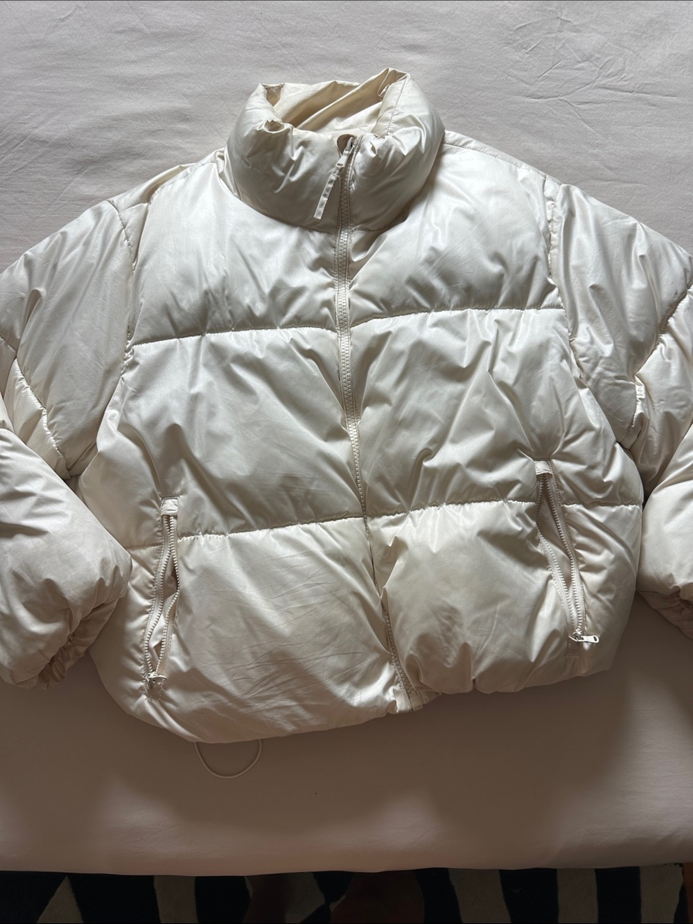 Old Navy Women's Cream Puffer Jacket with High Collar